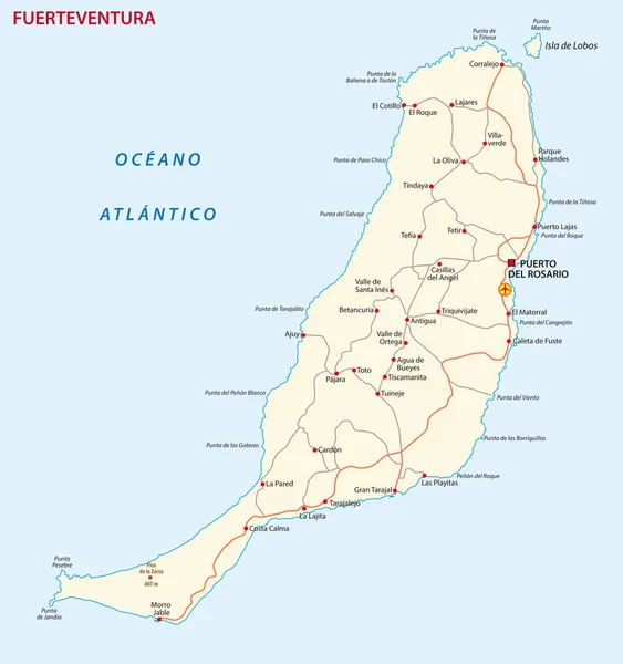 Mapa Ruta Vectorial Islas Canarias Fuerteventura — Vector de stock