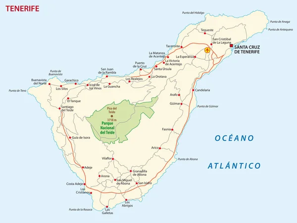 Vektor Straßenkarte Der Kanarischen Insel Teneriffa — Stockvektor