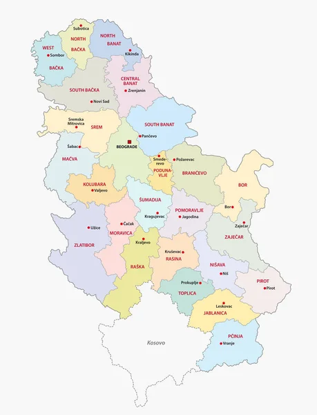 Carte Vectorielle Administrative Politique République Serbie — Image vectorielle