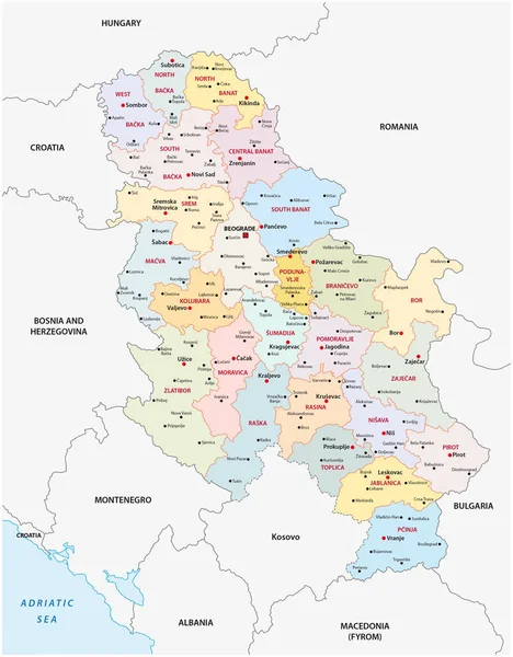 Mapa Administrativo Político República Serbia — Vector de stock