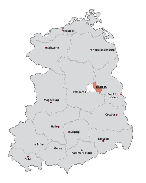 Mapa Administrativo Político Administrativo Antigua República Democrática Alemana Rda — Archivo Imágenes Vectoriales