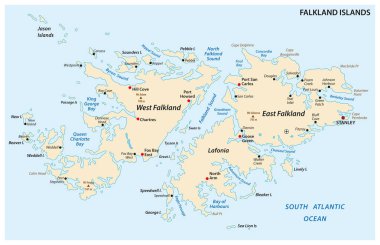 Falkland Adaları, ayrıca Malvinas, siyasi vektör harita.