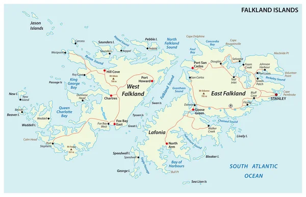 Falkland Adaları Ayrıca Malvinas Siyasi Vektör Yol Haritası — Stok Vektör