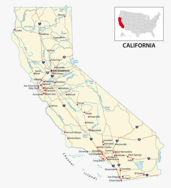 Hoja Ruta Del Estado Estadounidense California — Archivo Imágenes Vectoriales