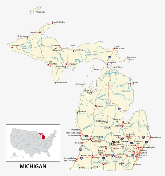 Feuille Route État Américain Michigan — Image vectorielle
