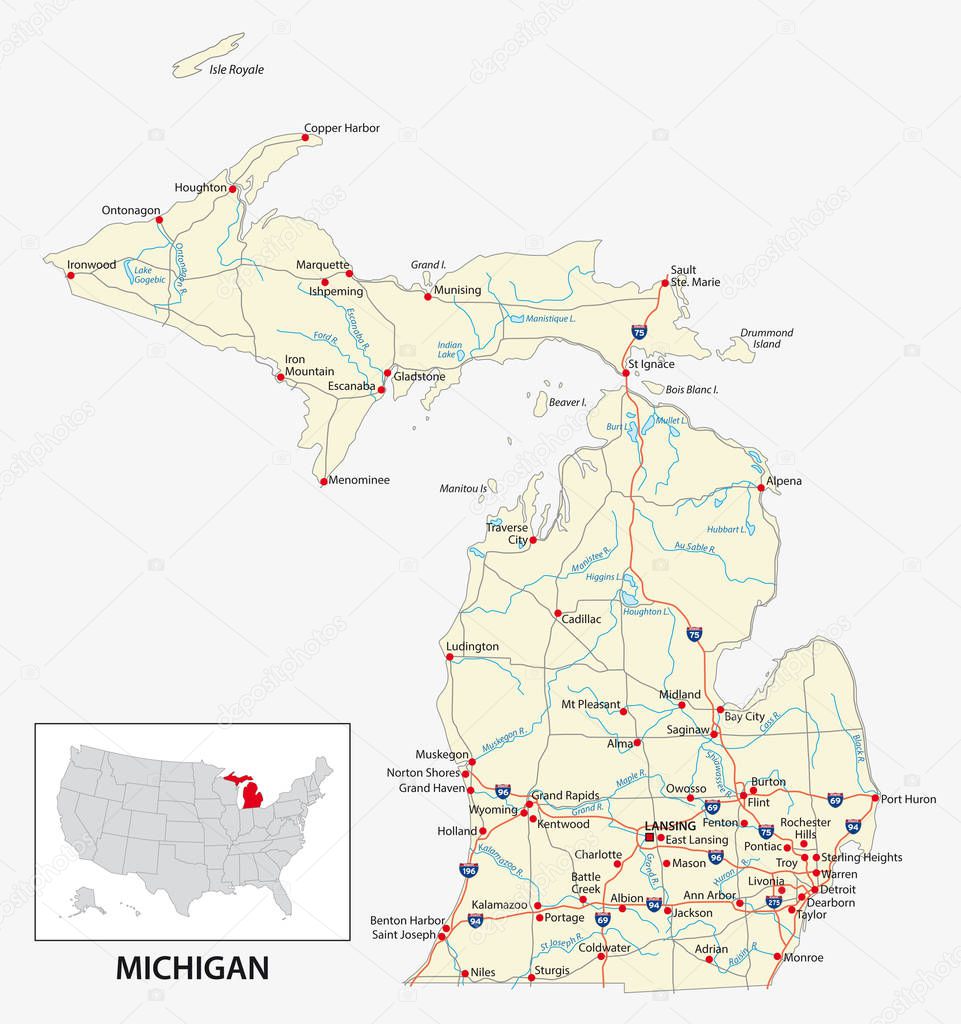 road map of the US American State of michigan.