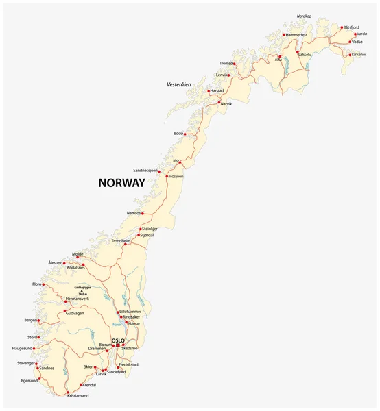 Norské Království Vektor Cestovní Mapa — Stockový vektor