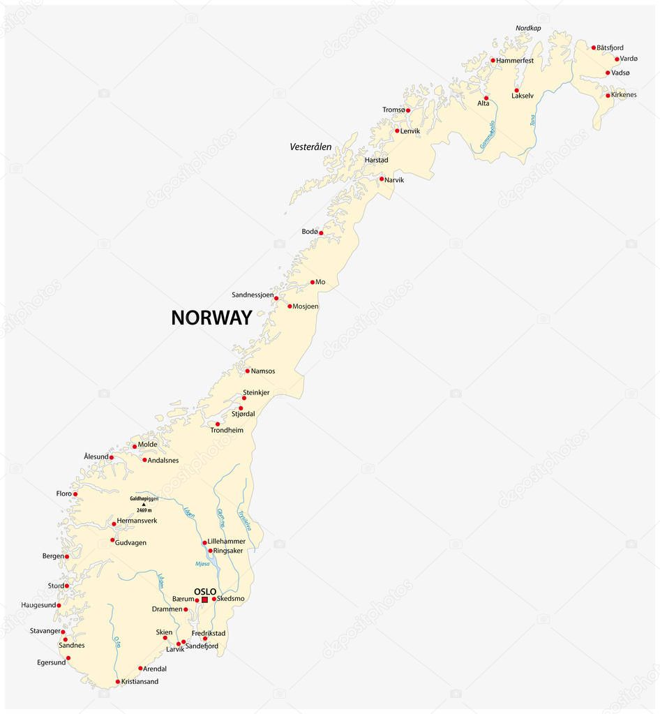 Kingdom of Norway vector map.