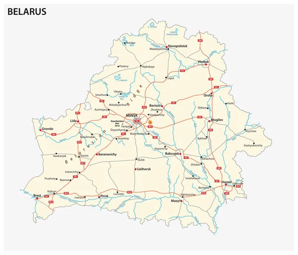 Vektorstraßenkarte Der Republik Weißrussland — Stockvektor