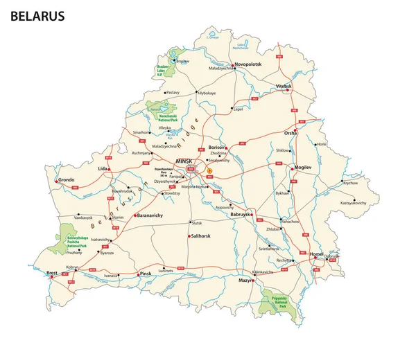Wektor Drogi Park Narodowy Mapa Białorusi — Wektor stockowy