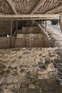 Antik Maya şehri Kohunlich 'in kalıntıları, Quintana Roo, Meksika.
