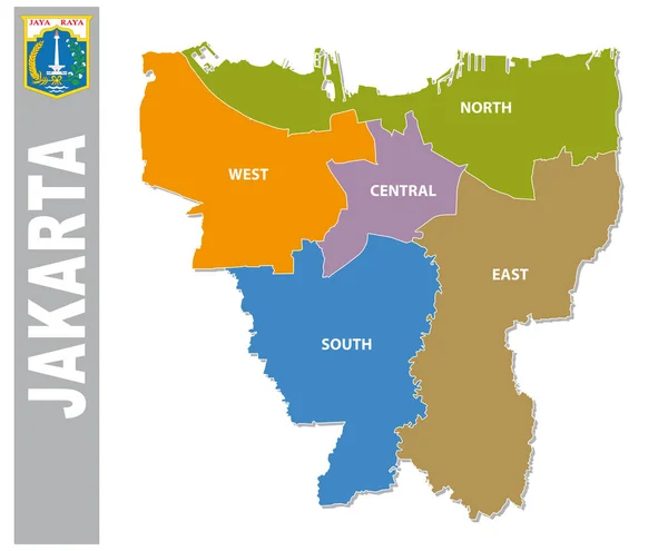 Jakarta Colorido Mapa Administrativo Político Com Brasão Armas — Vetor de Stock