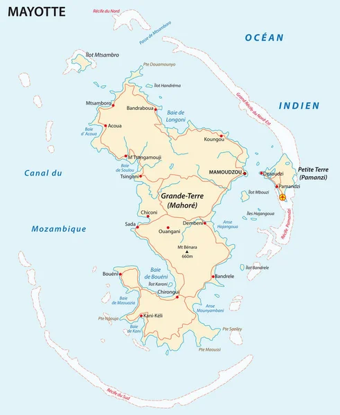 Departemen Peta Vektor Jalan Mayotte - Stok Vektor