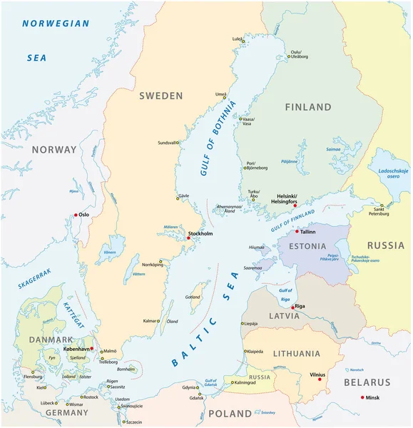 Detailed Baltic Sea Area Vector Map — Stock Vector