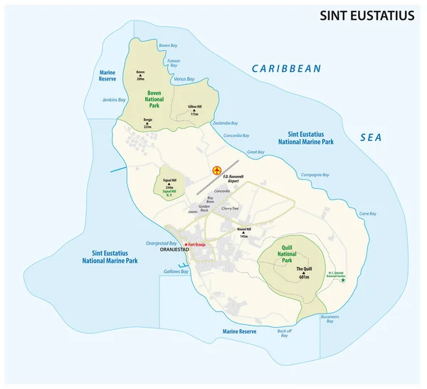 Sint Eustatius Road Och Nationalparken Vektor Karta — Stock vektor