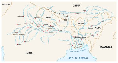 Ganj ve Brahmaputra Meghna nehirlerin kombine havza alanları Haritası vektör.