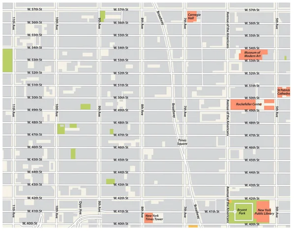 Nueva York Distrito Teatro Mapa Vectorial Del Centro Manhattan — Archivo Imágenes Vectoriales