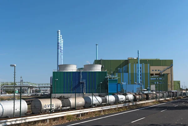 FRANKFURT, GERMANY-SEPTEMBER 16, 2018: Industrial waste incinerator in an industrial park Frankfurt-Hoechst.