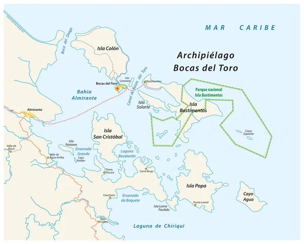 Mappa Del Gruppo Isole Panamensi Bocas Del Toro Panama — Vettoriale Stock