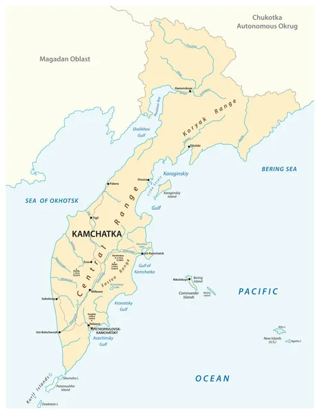 Mapa Vetorial Região Russa Extremo Leste Kamchatka — Vetor de Stock