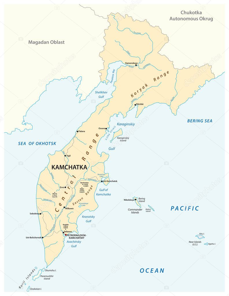 vector map of the russian far east region Kamchatka.