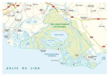 Güney Fransızca bölgesel Tabiat Parkı Camargue, Fransa Haritası.