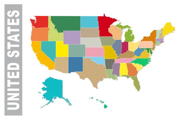 Colorido Staes Unidos Mapa Vetorial Administrativo Político —  Vetores de Stock