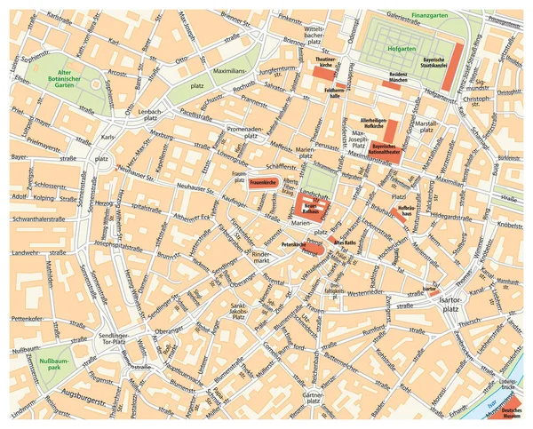 Münih Almanya Vektör Şehir Sokak Haritası — Stok Vektör
