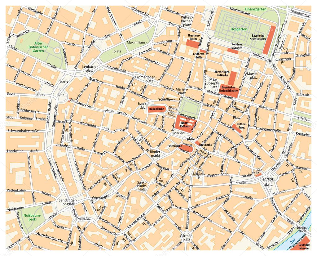Vector city street map of Munich, Germany.