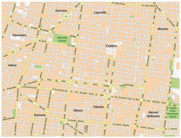 Centro Histórico Cidade México Mapa Rua Vetorial — Vetor de Stock