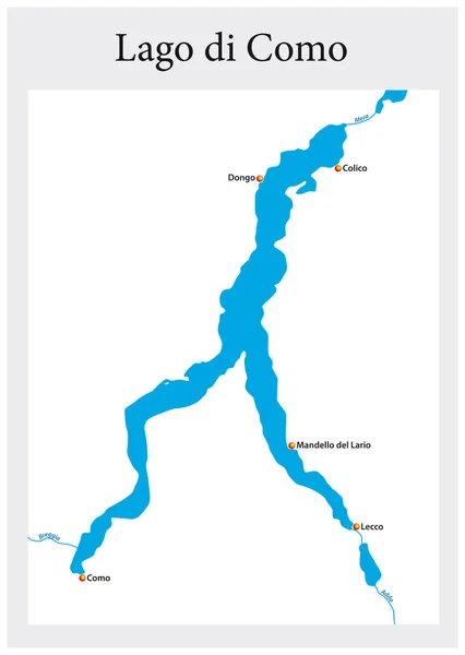 Small Outline Map Upper Italian Lake Como Italy — Stock Vector