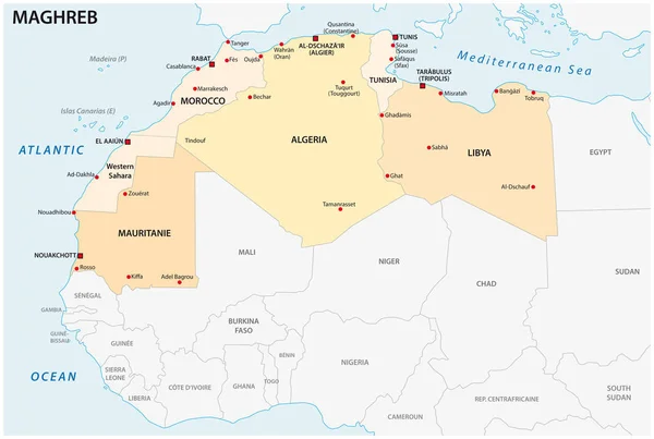 Maghreb Devletlerinin Idari Siyasi Vektör Haritası — Stok Vektör