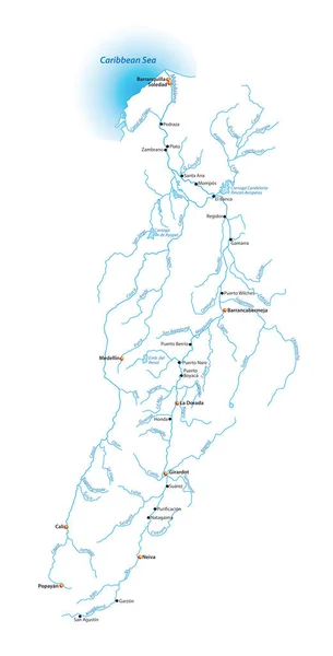 Karte Des Magdalena Flusses Längster Fluss Kolumbiens — Stockvektor