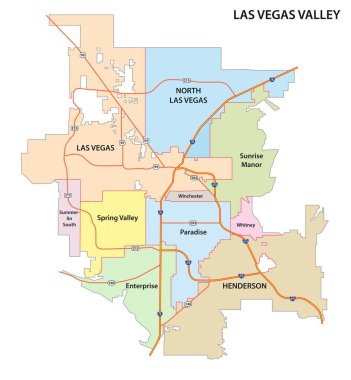 Las Vegas Vadisi yol ve idari harita, Nevada