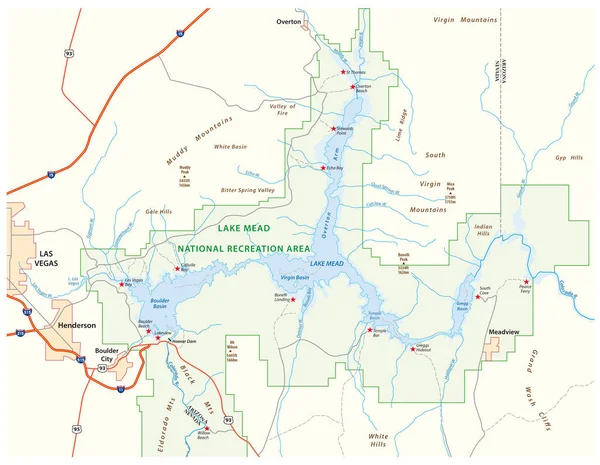 Lake Mead Vector Map Nevada Arizona United States — Stock Vector