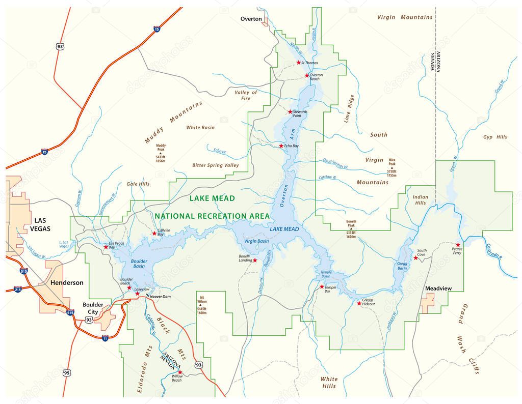 Lake Mead vector map, Nevada, Arizona, United States.