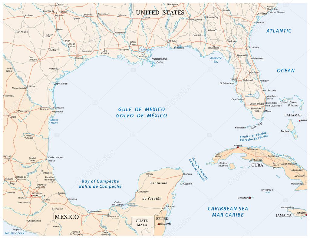 gulf of mexico road vector map.