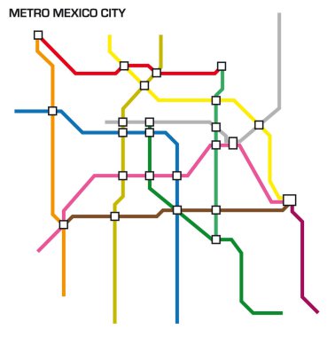 Vektör çizim Meksika Şehir metro haritası.