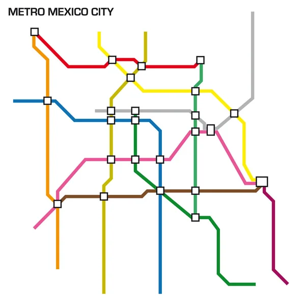 Vektorové Ilustrace Mexico City Metro Mapa — Stockový vektor