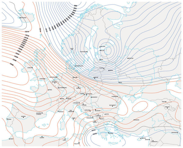 imaginary meteorological vector weather map of europe.
