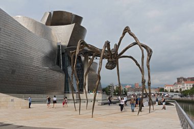 BILBAO, SPAIN-JULY 26, 2018: view of The Guggenheim Museum in Bilbao, Biscay, Basque Country, Spainview of The Guggenheim Museum in Bilbao, Biscay, Basque Country, Spain. clipart