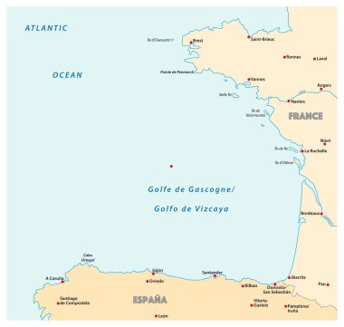 Bay Biscay vektör harita, Fransa, İspanya.