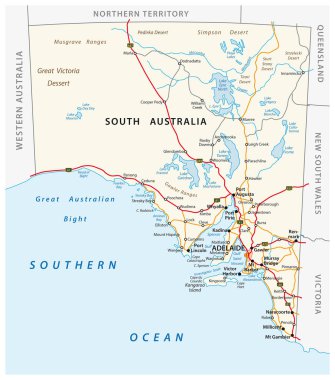 Güney Avustralya eyaletinin vektör yol haritası.