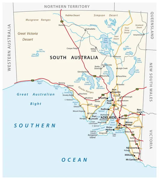 Vektor Straßenkarte Des Bundesstaates South Australia — Stockvektor