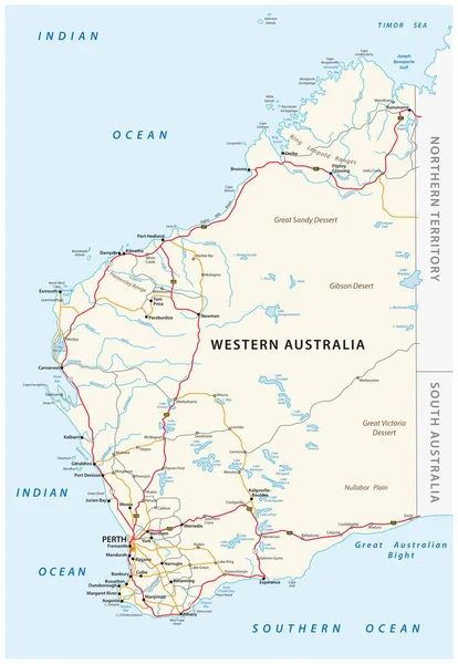 Nyugat Ausztráliai Állam Útvektor Térképe — Stock Vector