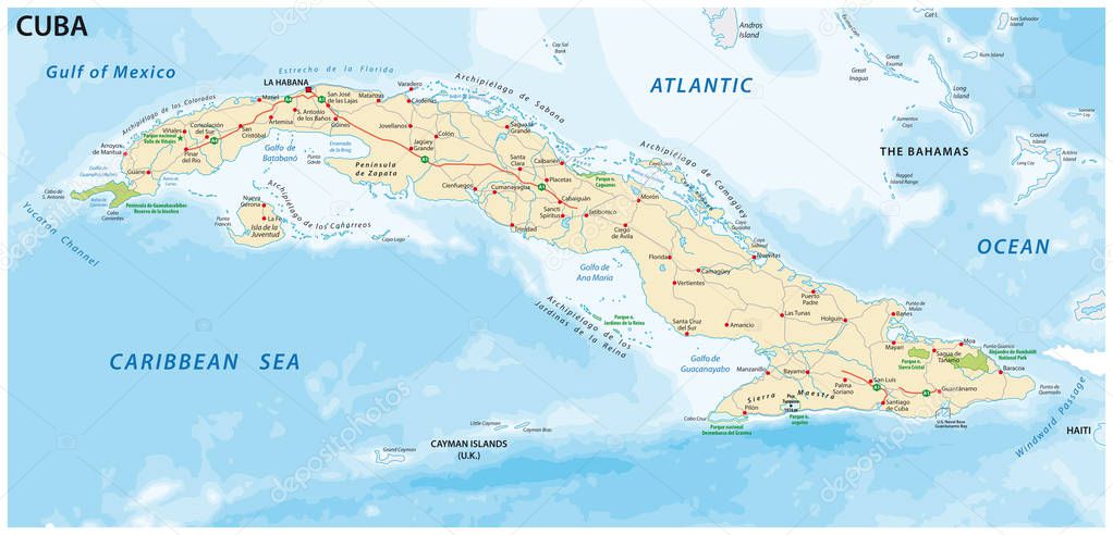 cuba road and national park vector map.