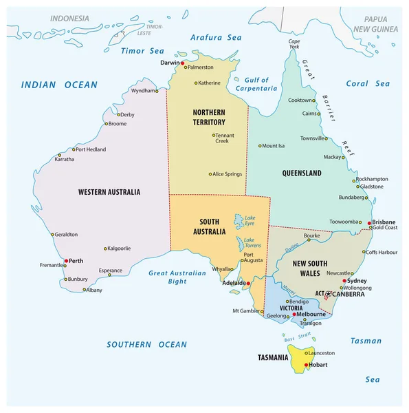 Proste Wektor Zarys Wektor Administracyjnej Politycznej Mapie Australii — Wektor stockowy