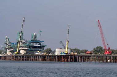 Kazungula, Botsvana-Kasım 18, 2018: kazungula köprü, kara ve Demiryolu Köprüsü Yapım aşamasında zambezi Nehri arasındaki botswana ve Zambiya.