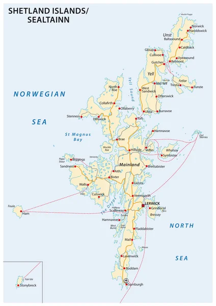 Shetland Adaları Yol Haritası Skoçya Birleşik Krallık — Stok Vektör