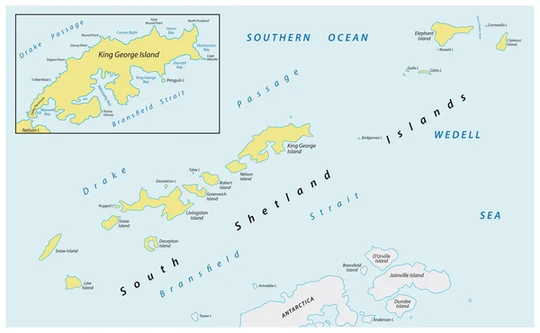 南大洋の南極亜群島南シェトランド諸島の地図 — ストックベクタ